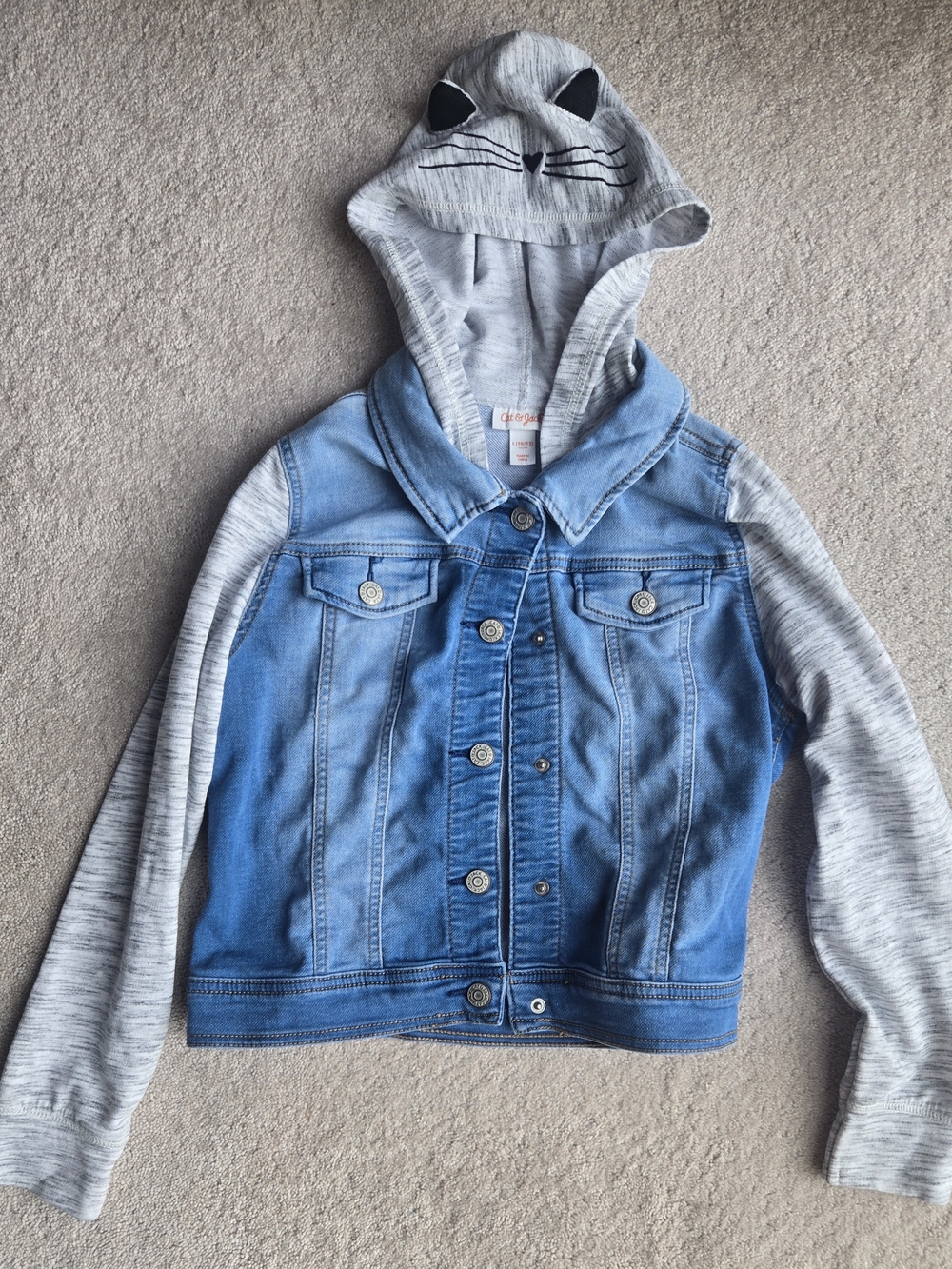Cat & Jack Blue Denim Jacket with Gray Cat-Hood